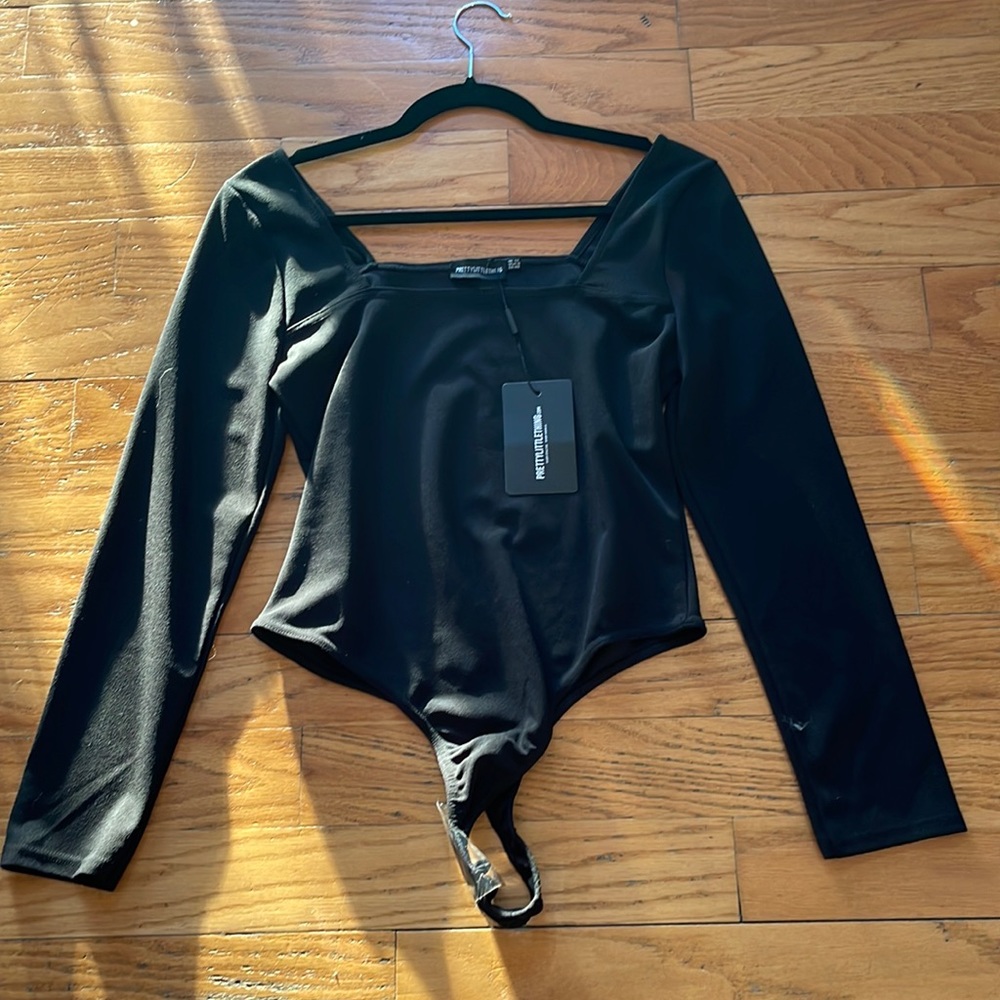 Brand new black square neck bodysuit. By pretty little thing size 8